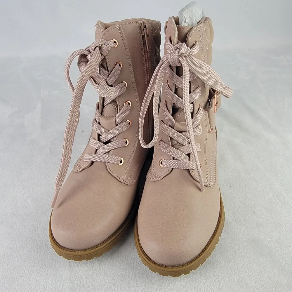 Rachel Shoes Leanna Blush Pink Quilted Combat Boots Kids Size 2M New in Box